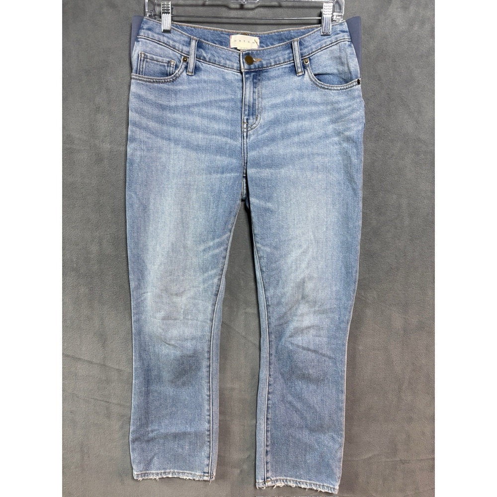HATCH Low Rise Skinny Cropped Jeans Maternity Blue Stretch Raw Hem Size 27